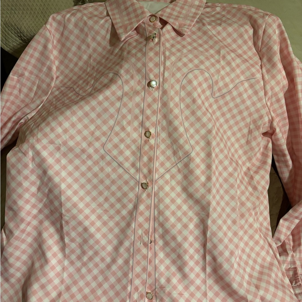 Pink Checkered women’s button down western shirt